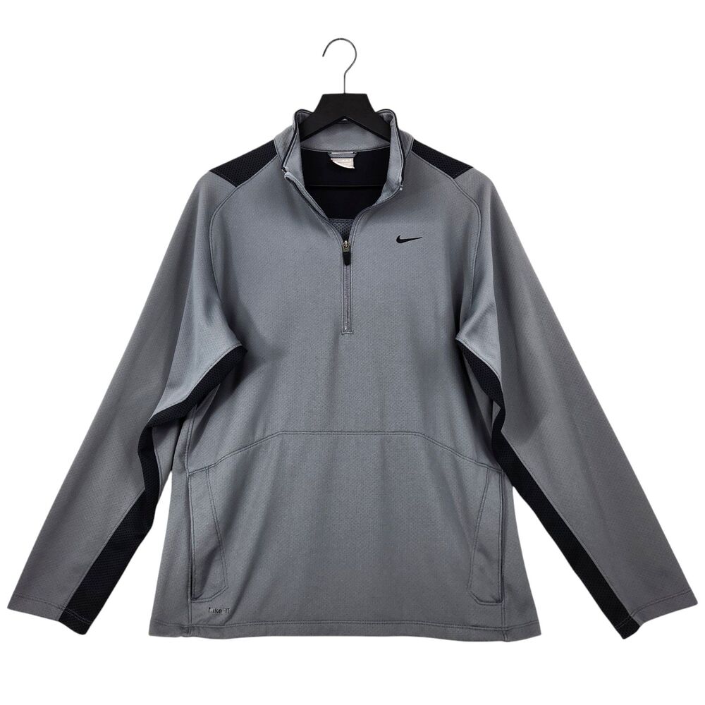 Nike Fit Dry Long Sleeve Shirt Medium Gray Black 1/4 Zip Running Pullover Active
